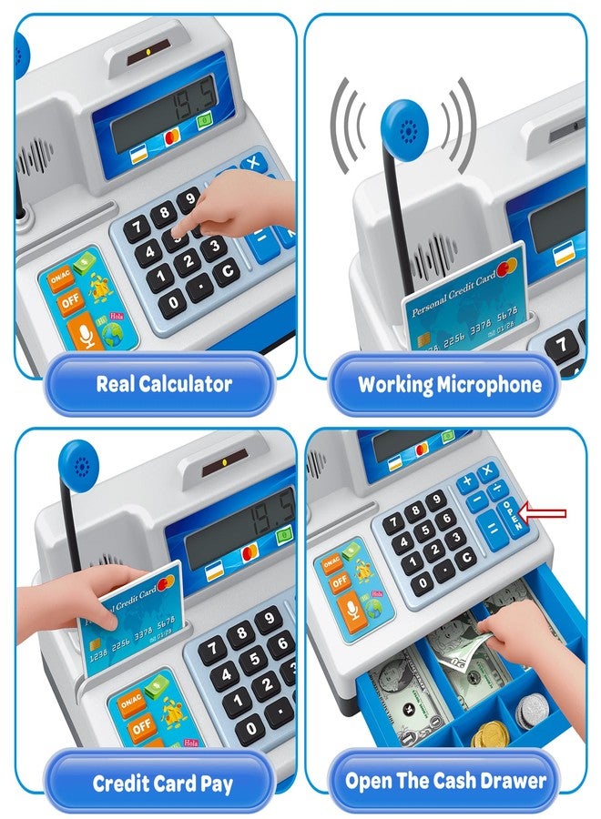 BAODLON Calculator Cash Register - 103 Pcs Toy Cash Register, Store Set with Microphone, Credit Card and Banking for Kids, Early Math Skills Toys Gifts for 3, 4, 5, 6 7 8+ Years Old Boy Girl - Image 3